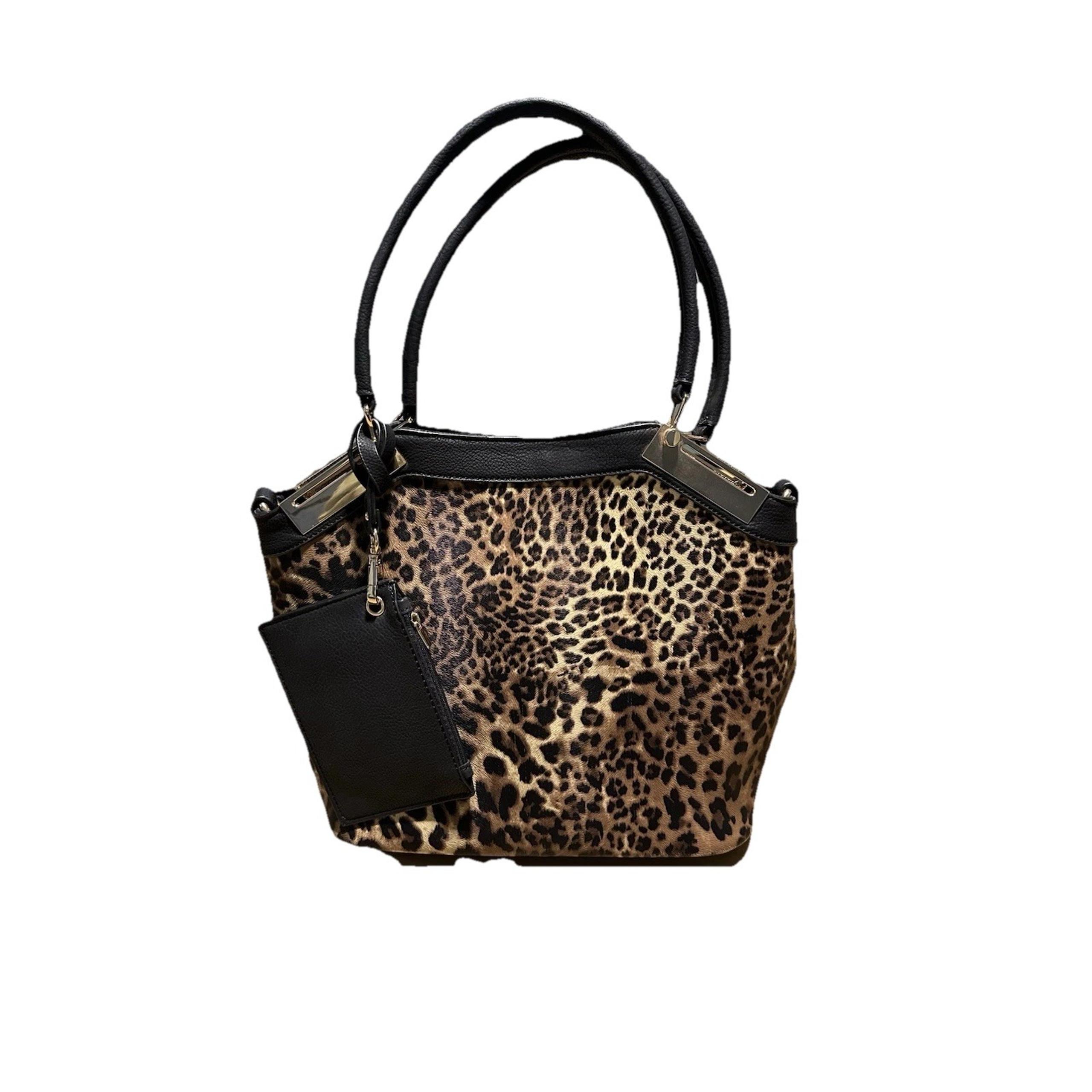Black Rivet Leopard Women's Purse With Removable Coin Purse Gold Hardware