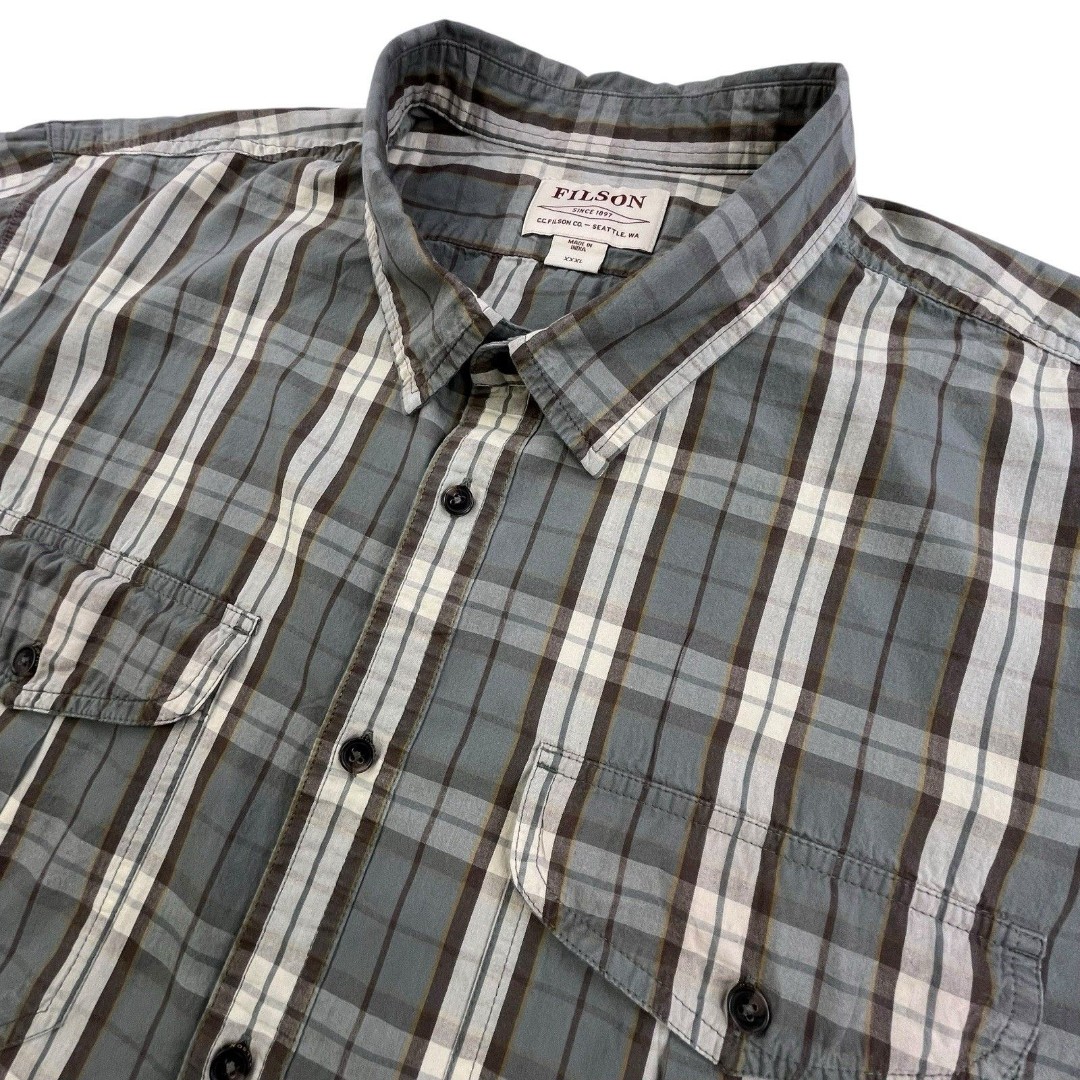 CC Filson Field Shirt Mens XXXL Gray Plaid Button Up Cotton Pocket Short Sleeve