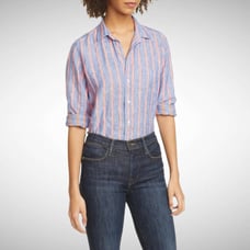 Frank & Eileen Barry Linen Chambray Stripe Button Down Shirt Size X-Small XS