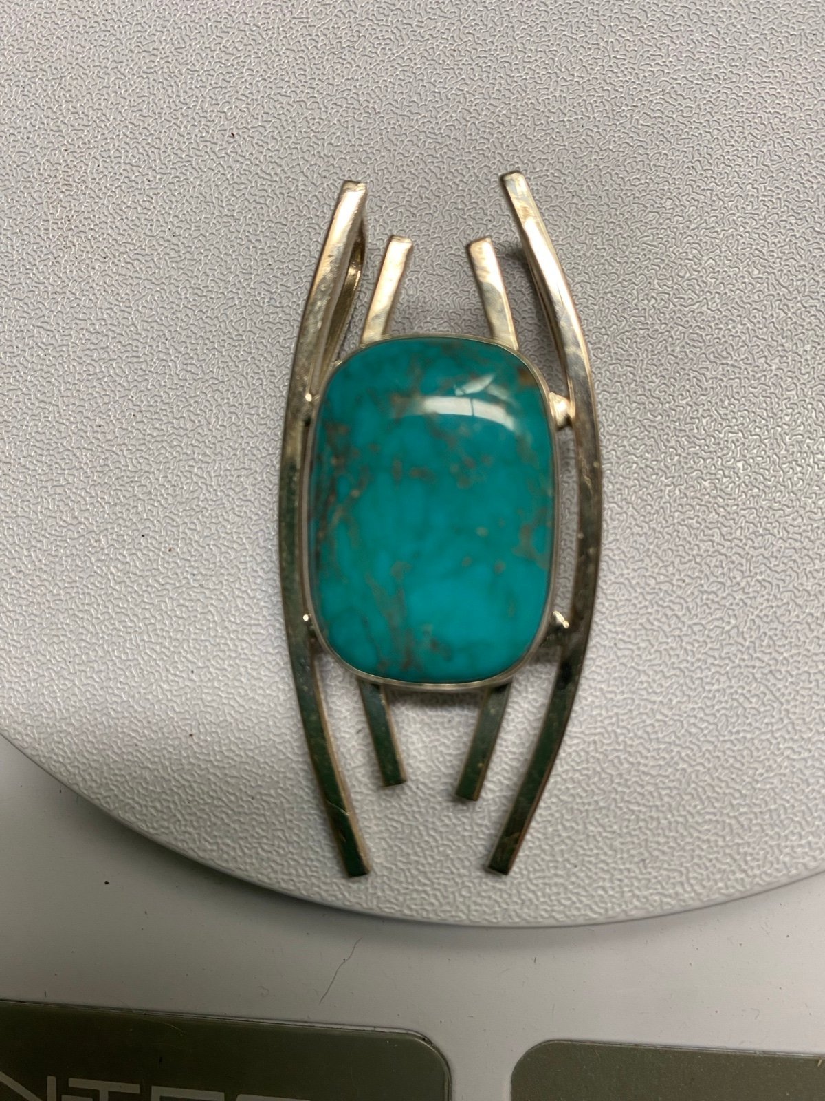 Sterling silver turquoise modernist pendant 2 1/4 inches