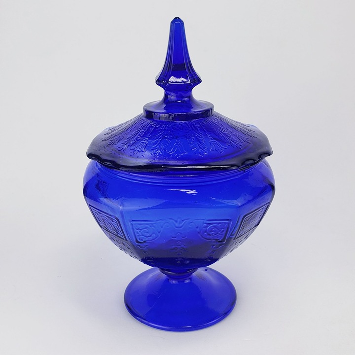 Colbalt Blue Anchor Hocking PRINCESS depression glass reproduction Candy Dish