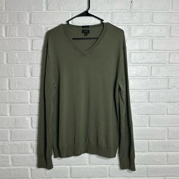 J.Crew Men's Slim Washable 100% Merino Wool V-Neck Sweater Olive Green sz Large