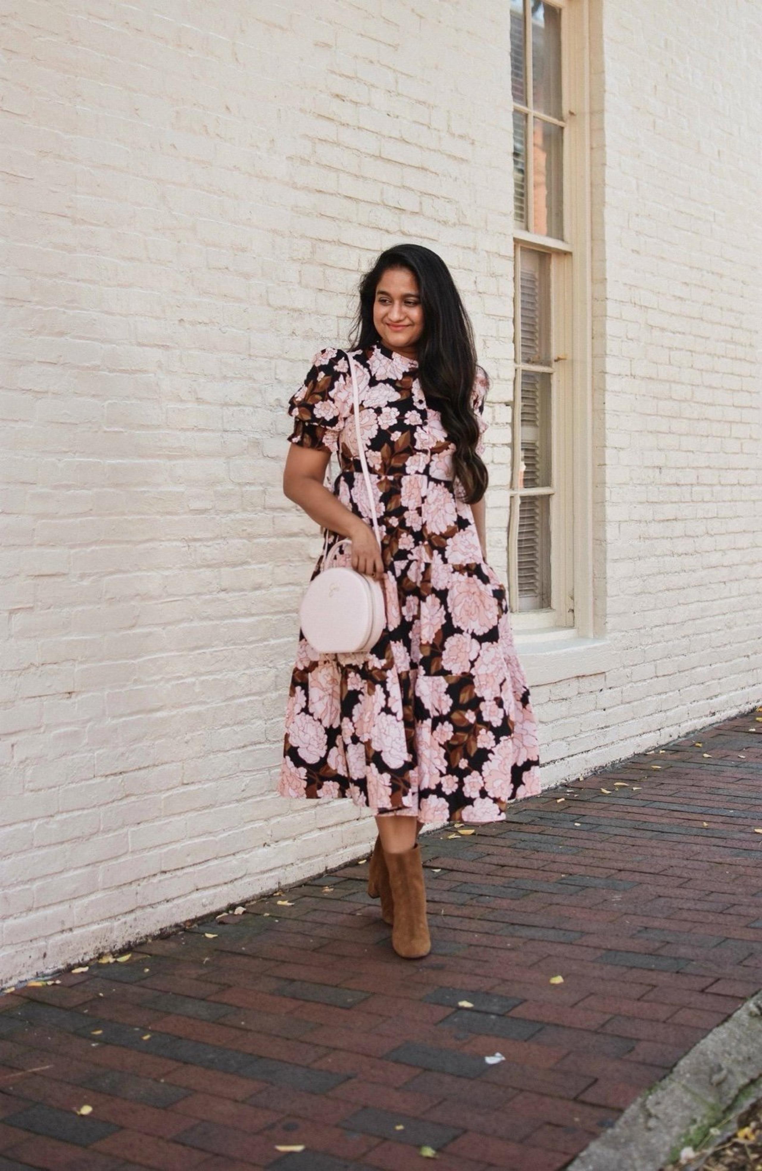 Who What Wear Women's Floral Print Short Puff Sleeve Tiered Babydoll Dress