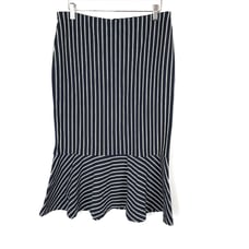 Ann Taylor Blue Green White Striped Flounce Midi Skirt Women's Size Medium