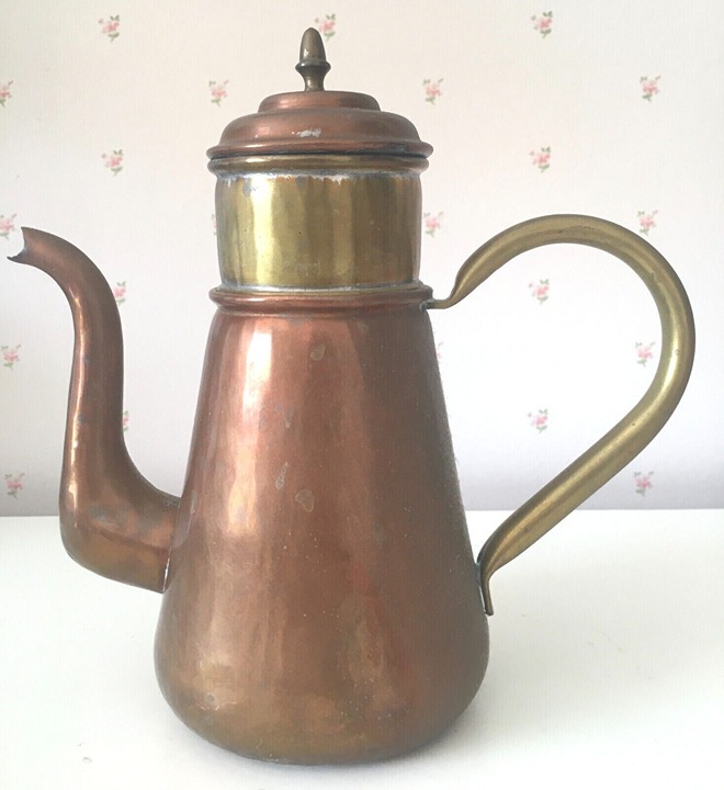 Vintage Hammered Brass & Copper Teapot Coffee Maker Made In Belgium