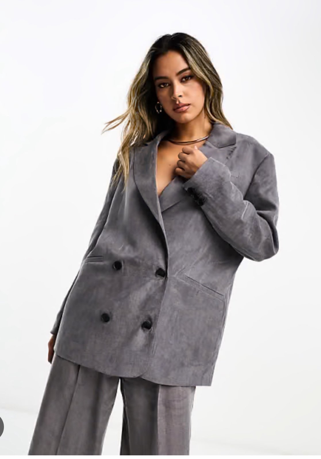 New AllSaints Elle Gray Double Breasted Oversized Boxy Blazer Sz US 6 445