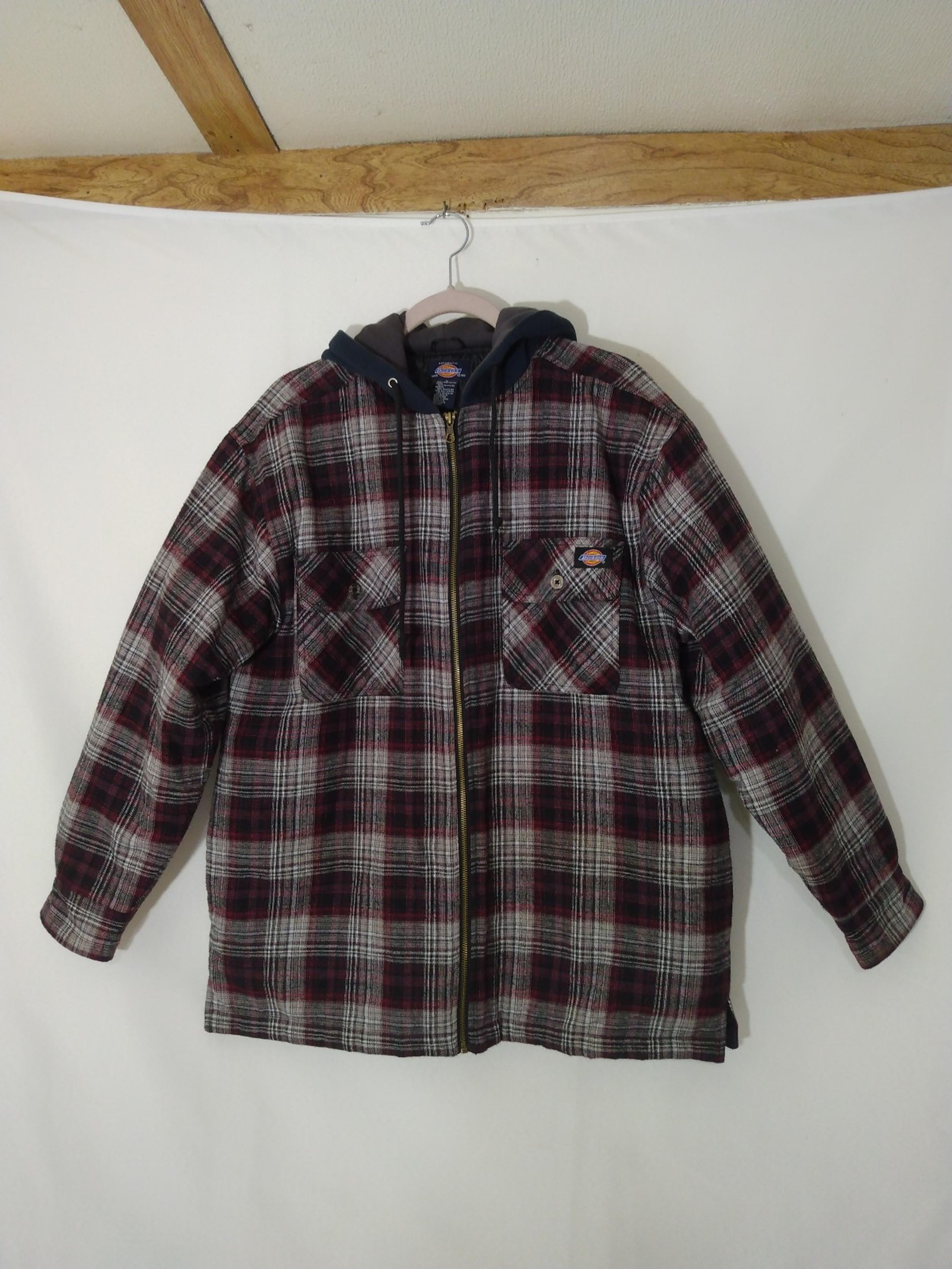 Mens Dickies Hooded Plaid Flannel Jacket With Quilted Lining Size Medium