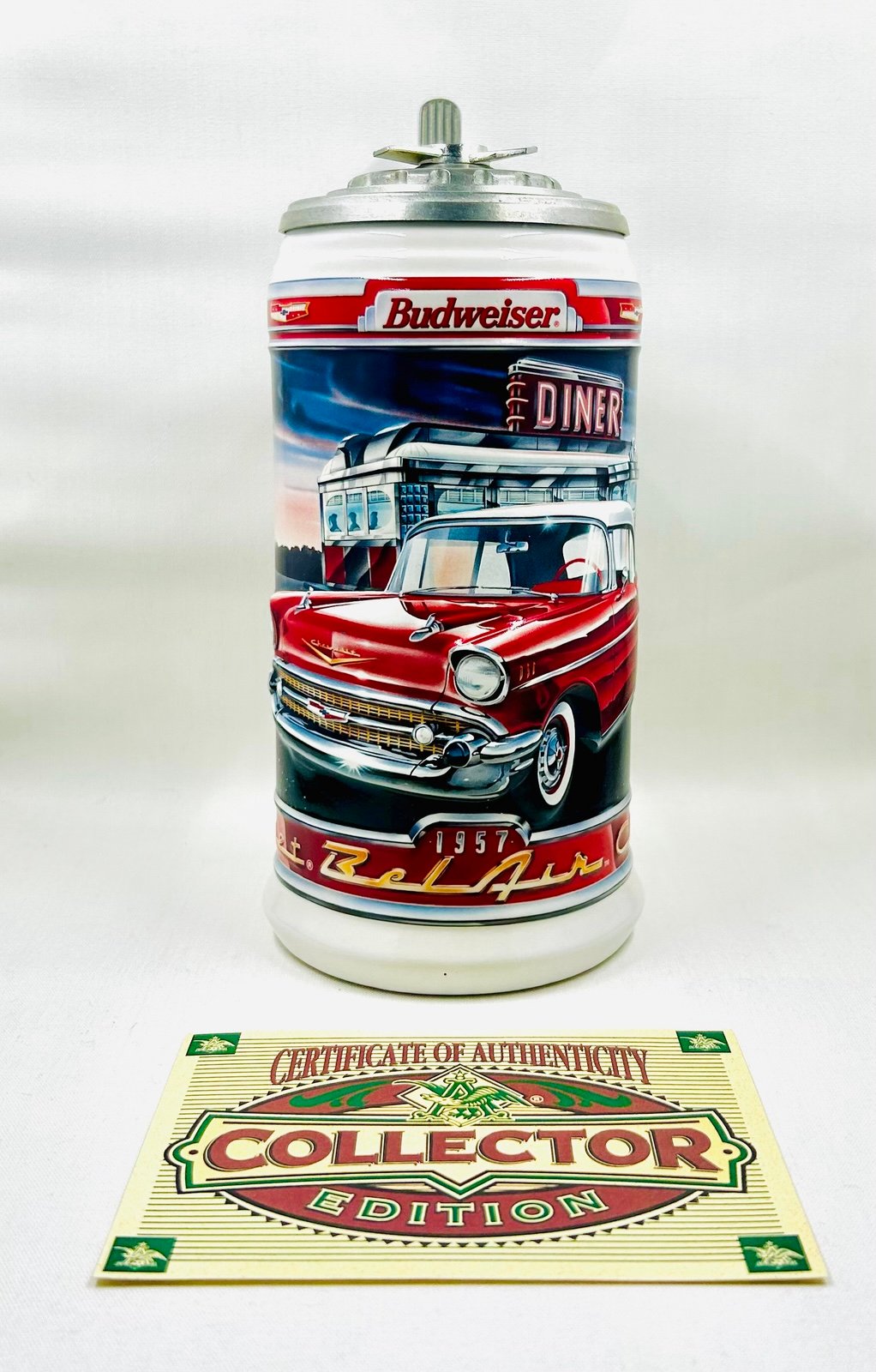 Vintage Budweiser Classic Car Series 1957 Chevrolet Bel Air Beer Stein NIB