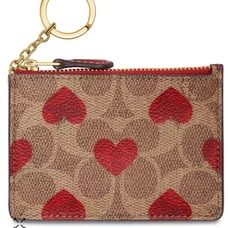 Coach Signature Heart Coated Canvas Skinny Card Case TAN RED APPLE NWT