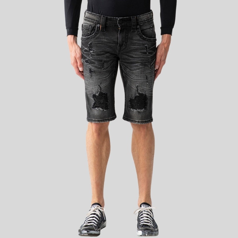 Rock Revival Ryker Distressed Black Jean Shorts Mens Size 30