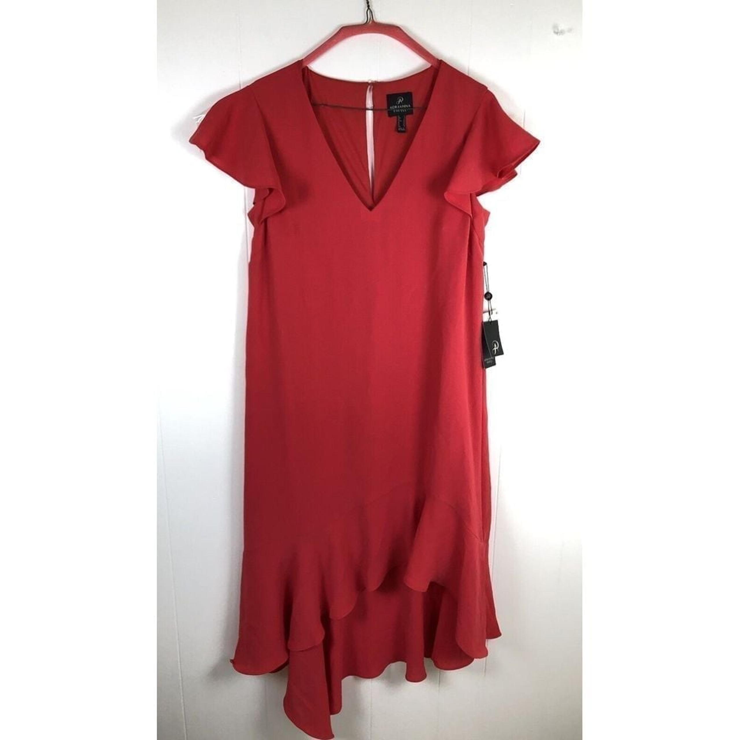 NWT Adrianna Papell Women's Gauzy Crepe High Low Dress Hot Tomato Size 8