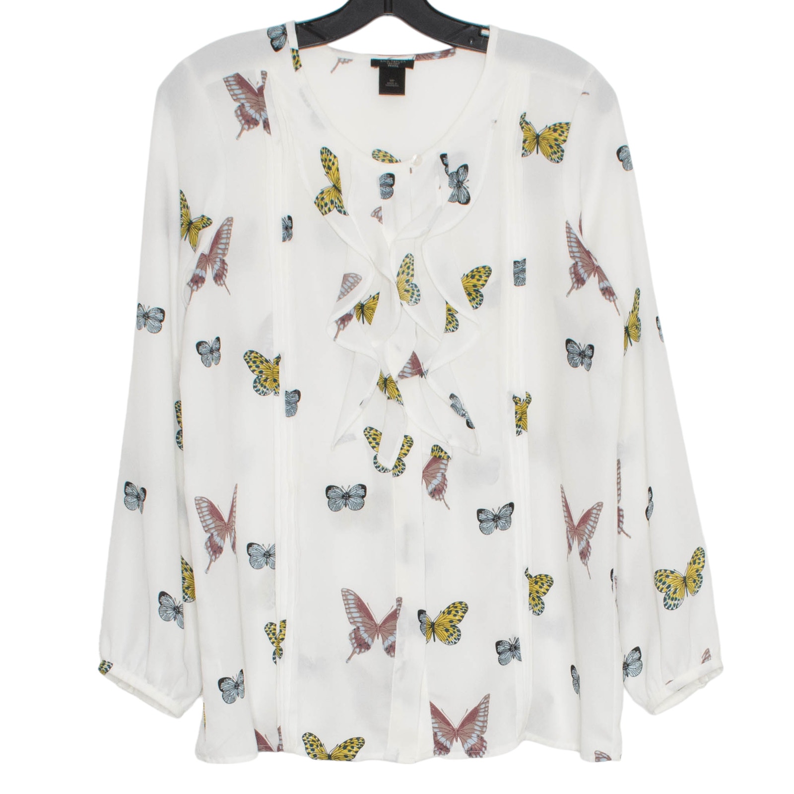 Ann Taylor Top Ruffle Butterfly Y2K Fairy Cottage Coquette Button Up White PM