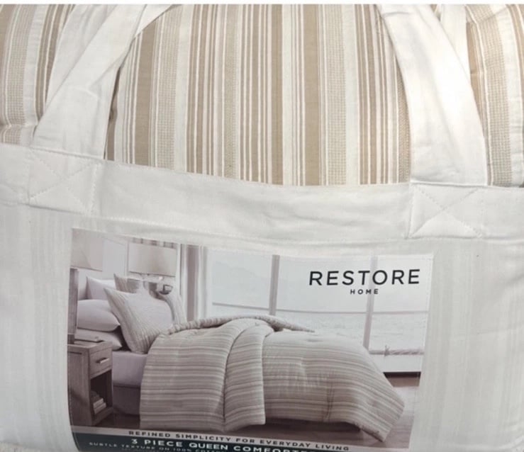 Restore Brown and White Striped Cotton Queen Comforter Set 90”x90”
