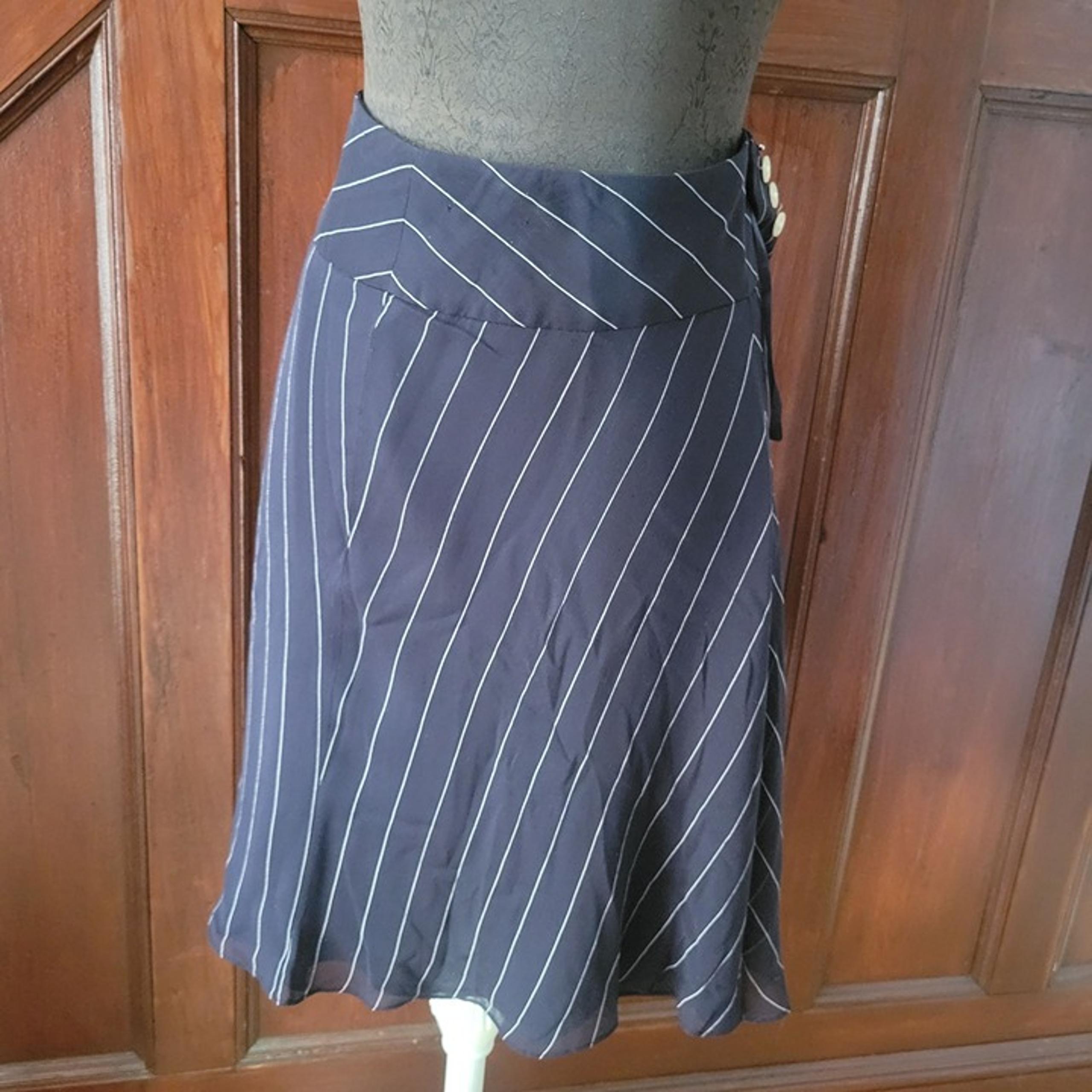 Lauren Ralph Lauren Womens Navy & White Silk Pinstripe A-Line Skirt Size L