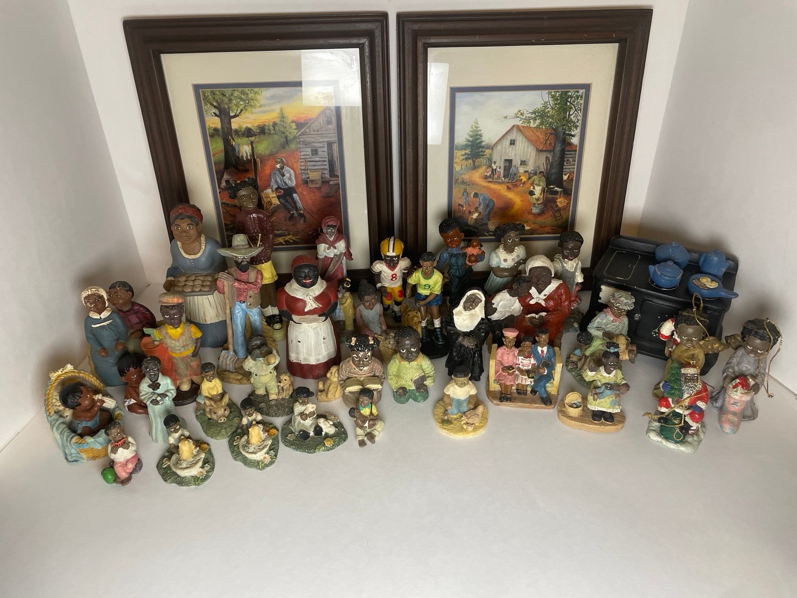 Vtg 35pc LOT African American Statue Figurines & Framed Art by Queena Stovall