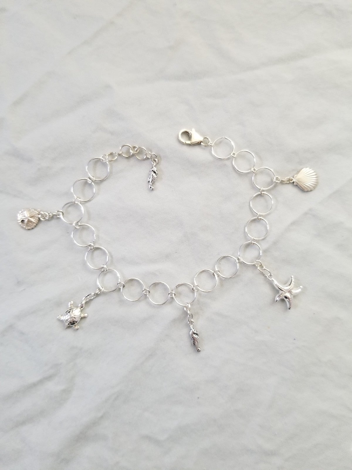 Womens Sterling Silver Undewater Themed Anklet and Charm Bracelet
