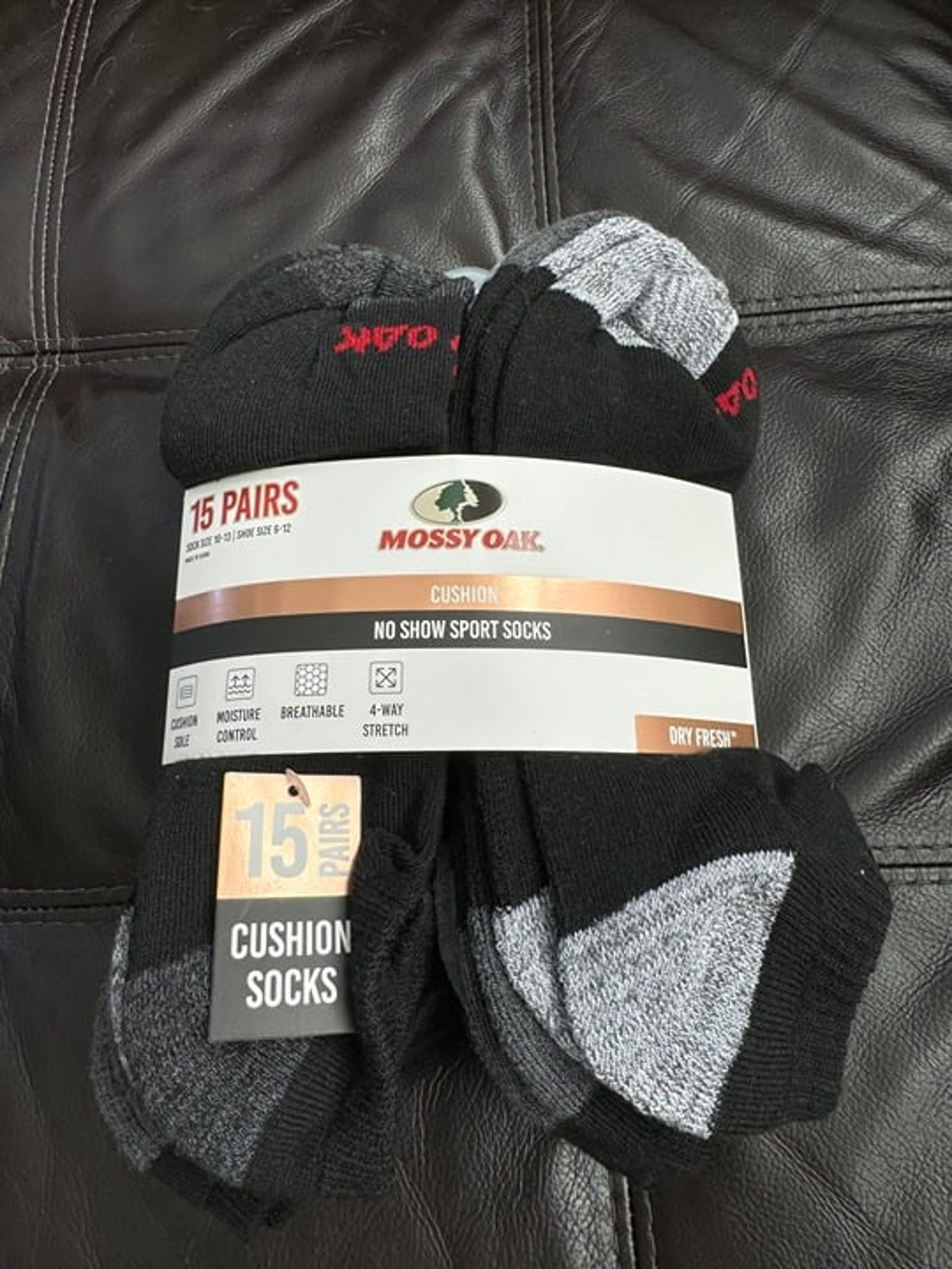 Mossy Oak Men's 15 Pairs Cushion  NO Show Sport Socks DRY Fresh Large New w TAGS