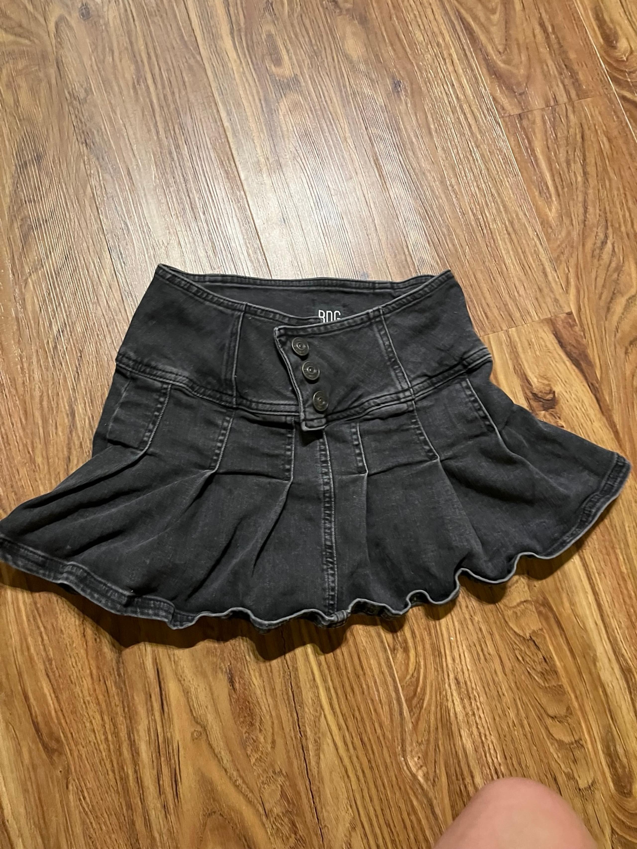 BDG Black ruffled denim mini skirt