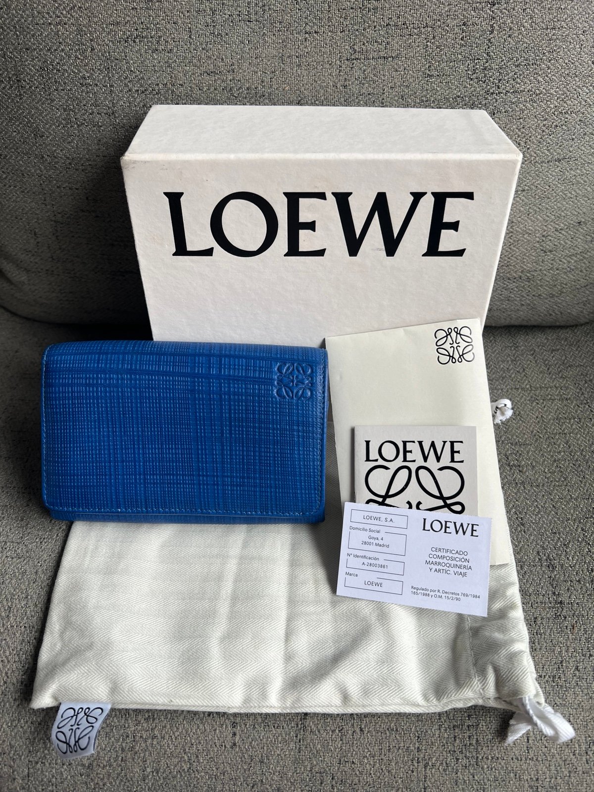 Loewe Textured Calfskin Small Vertical Zip Wallet Electric Blue