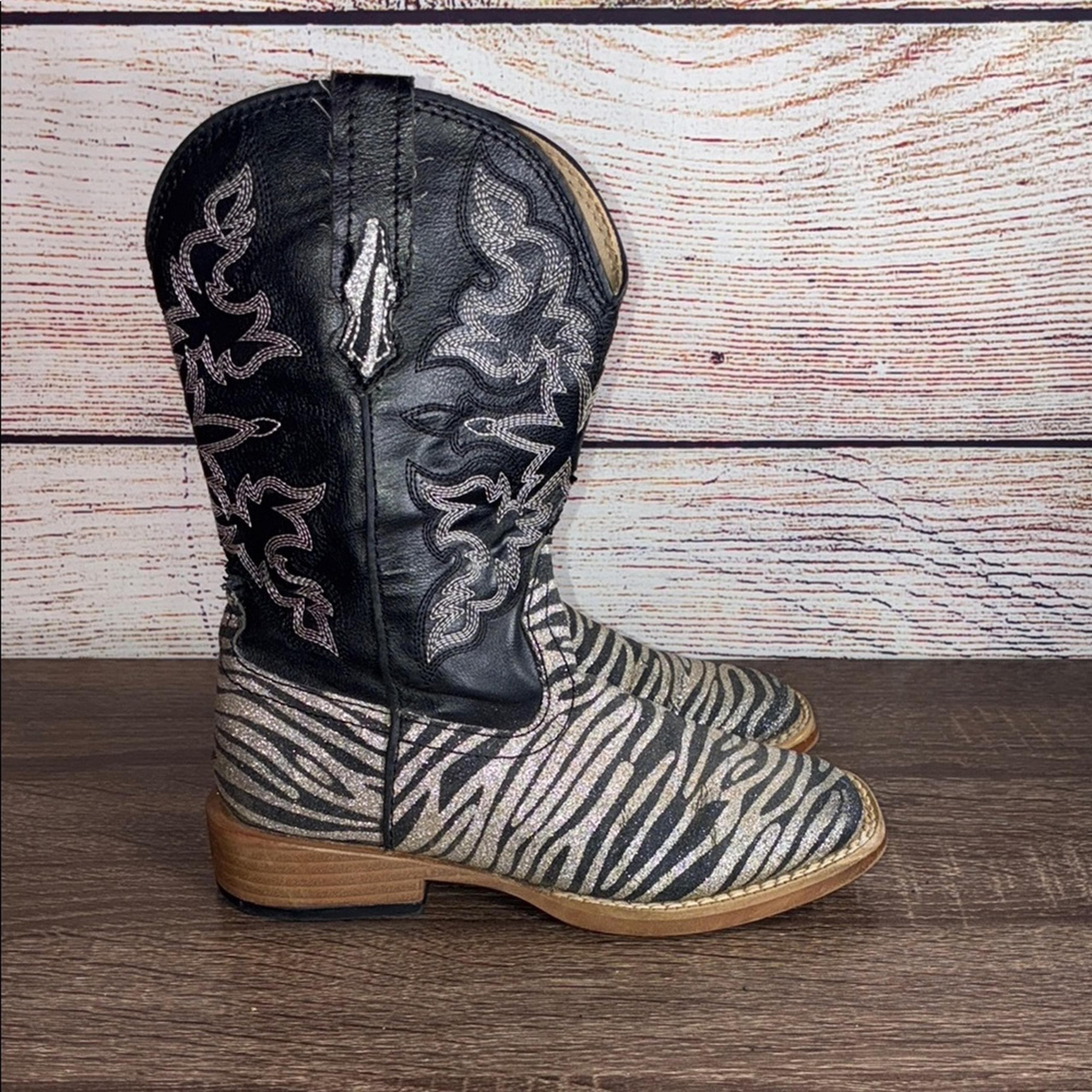 Used Roper Children's Boots Glitter Zebra - Black / Silver. Girls 12