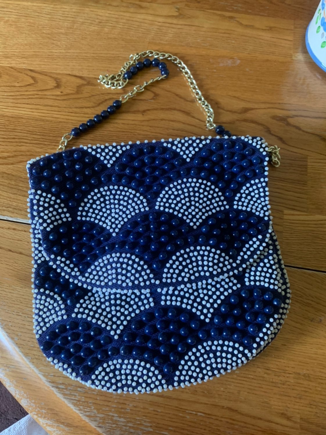 Vintage Handmade Blue & White Beaded Pur