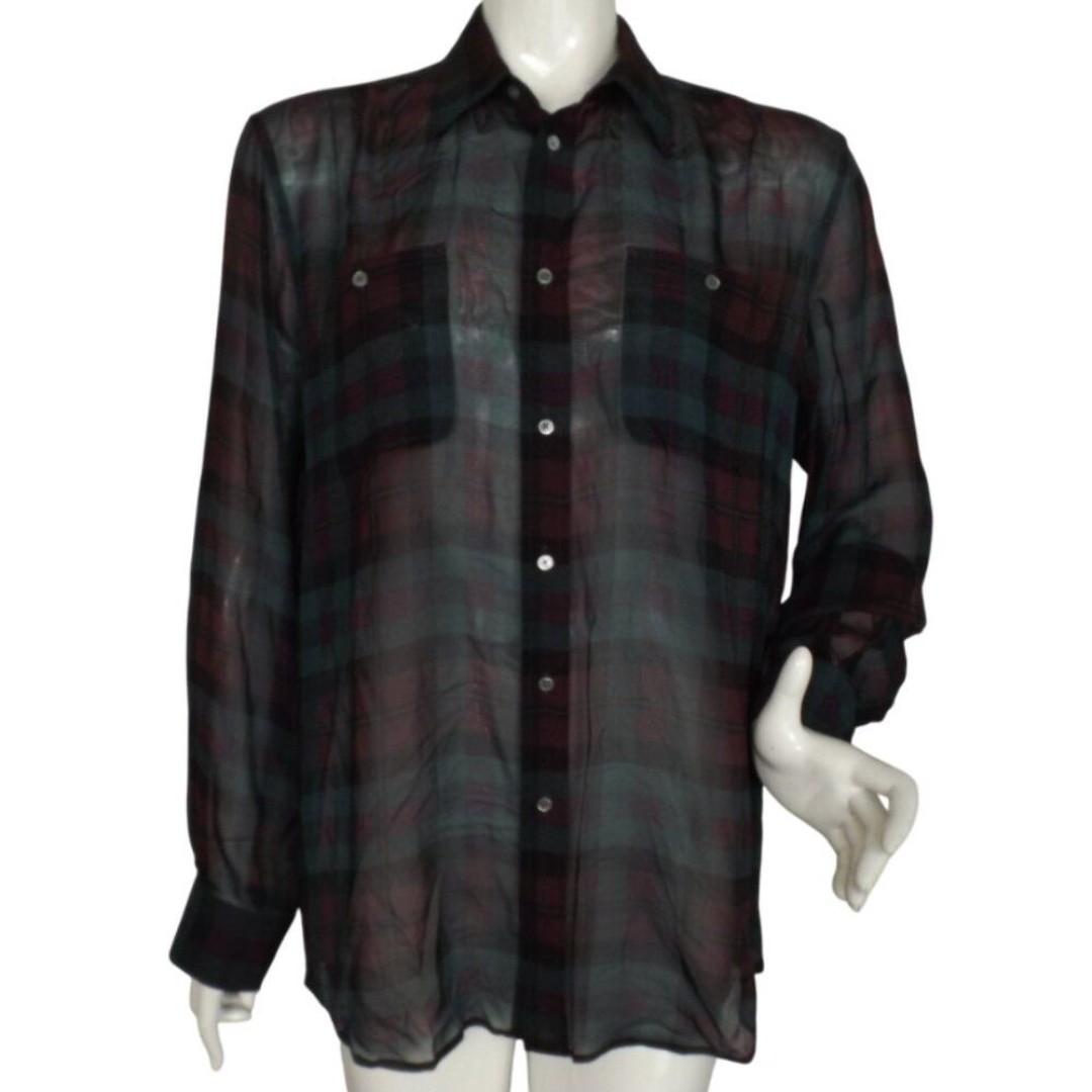 POLO Ralph Lauren Silk Blouse, L, Plaid, Button down, Semi-sheer, Long sleeve