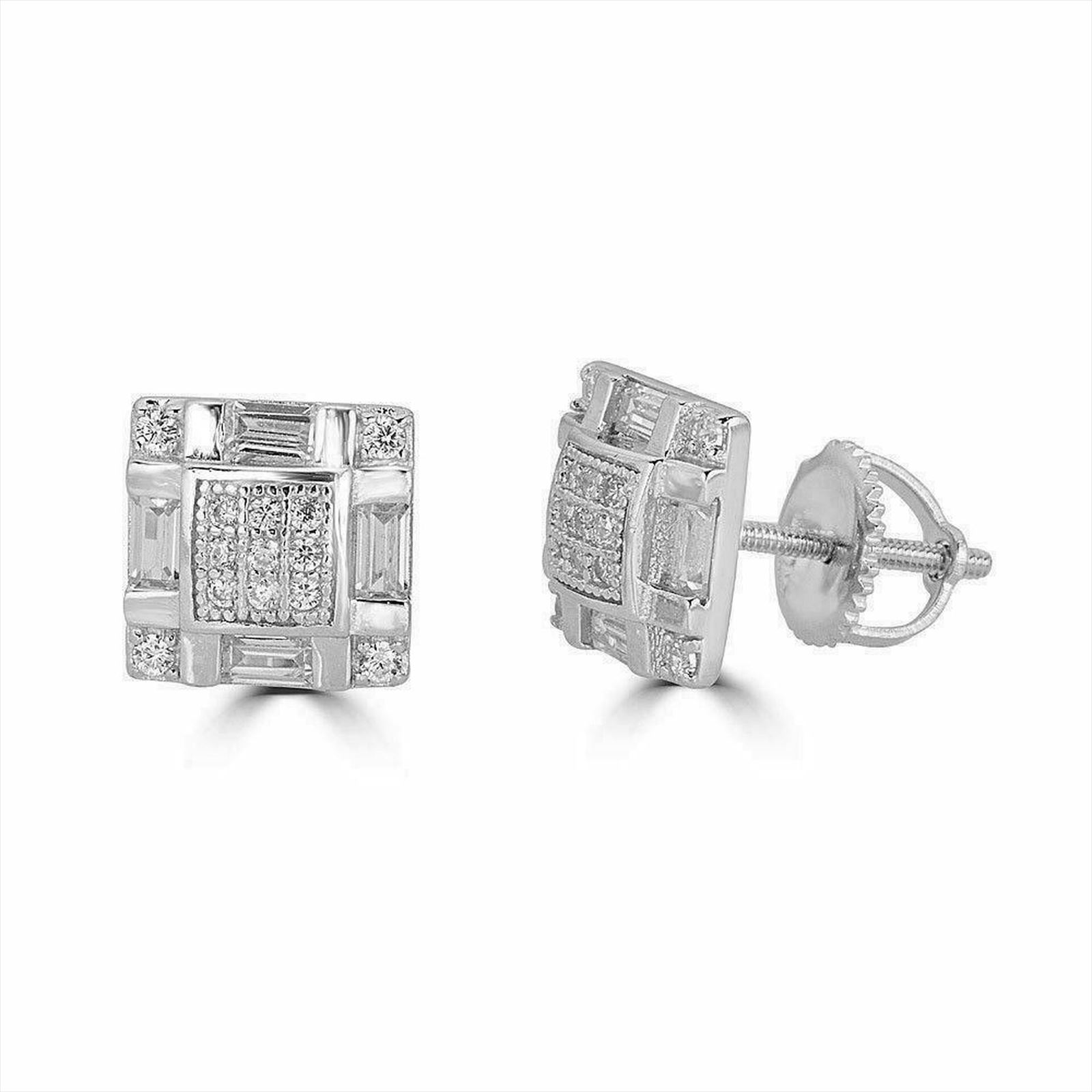 REAL 925 Sterling Silver 8mm CZ Earrings