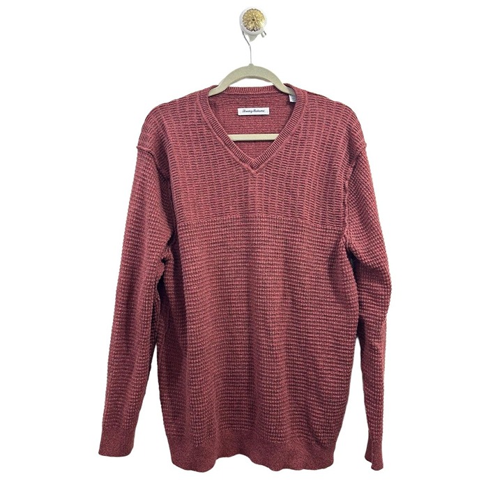 Tommy Bahama Sweater Mens Size XXL Waffle Knit V-neck Pullover Long Sleeve