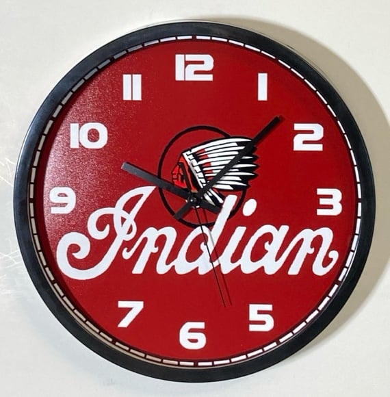 Indian Motorcycle logo battery operated wall clock