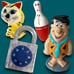 Coin Bank Lot of 4 Cat Fred Flintstone Lock Bowling Pin Vintage Collection Kitty