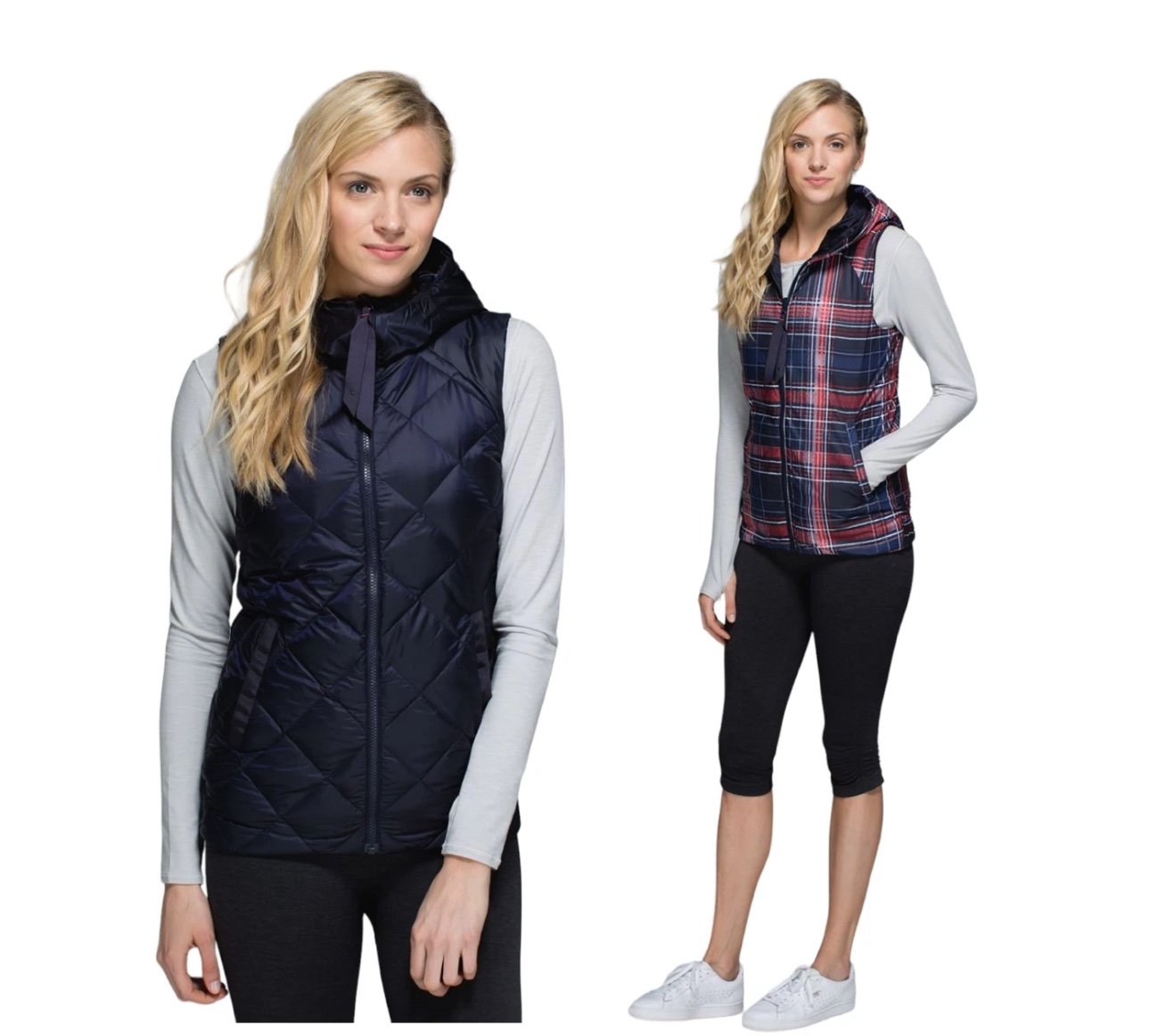 LULULEMON The Fluffiest Reversible vest sz 4 Navy Blue Cypress Plaid