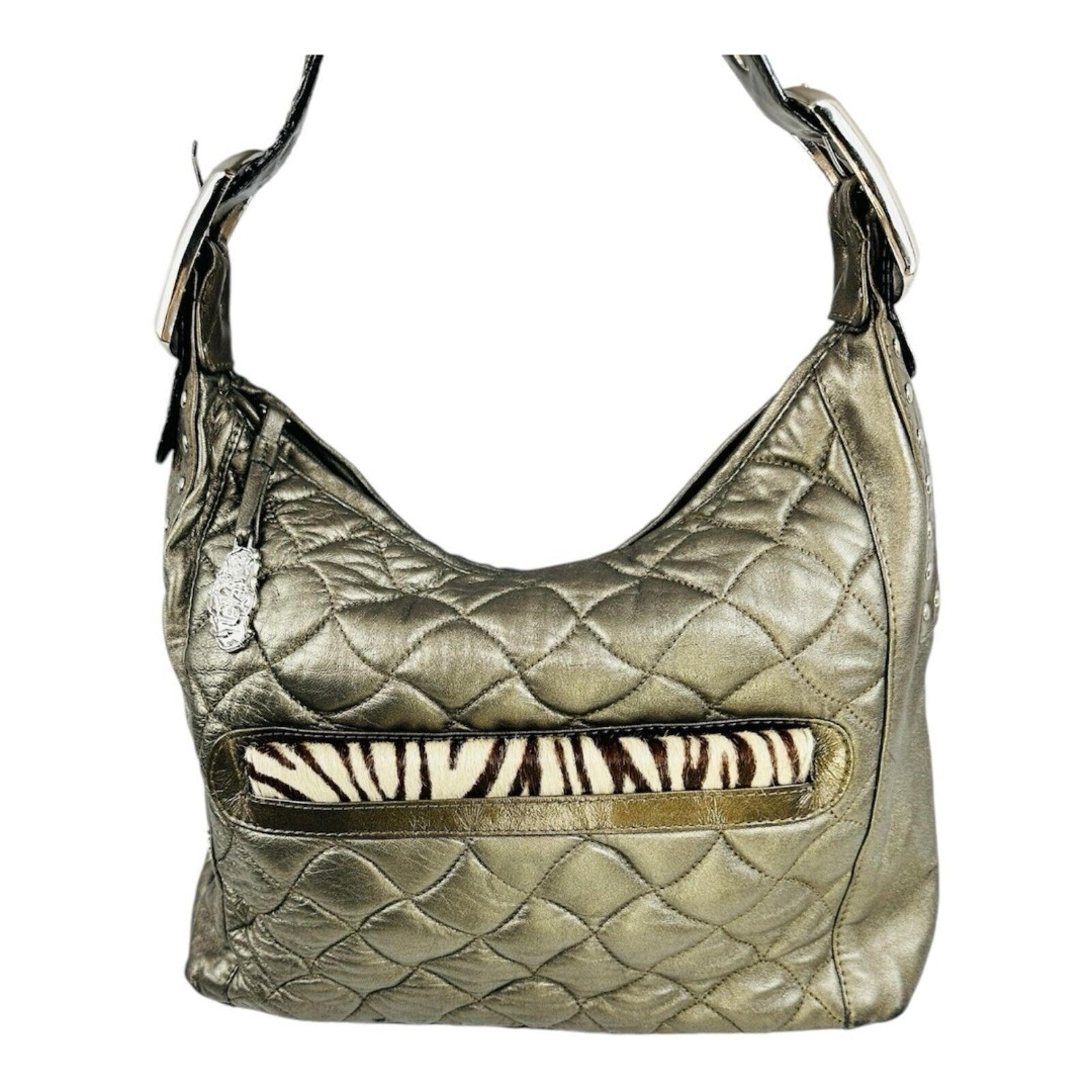 Carlos Falchi Designer Hobo Quilted Black Leather Handbag With Wallet