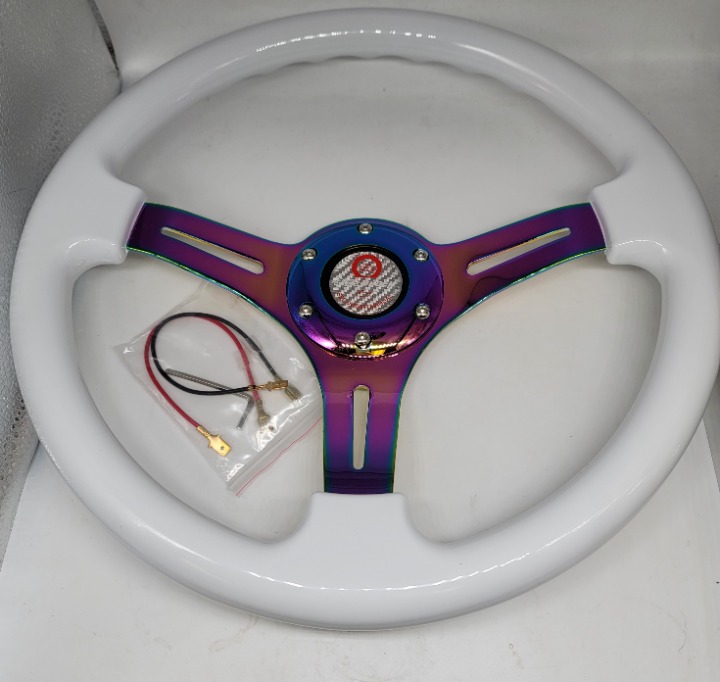 NEW 350mm 14 Universal Mugen ABS Racing Steering Wheel White With Neo Spoke