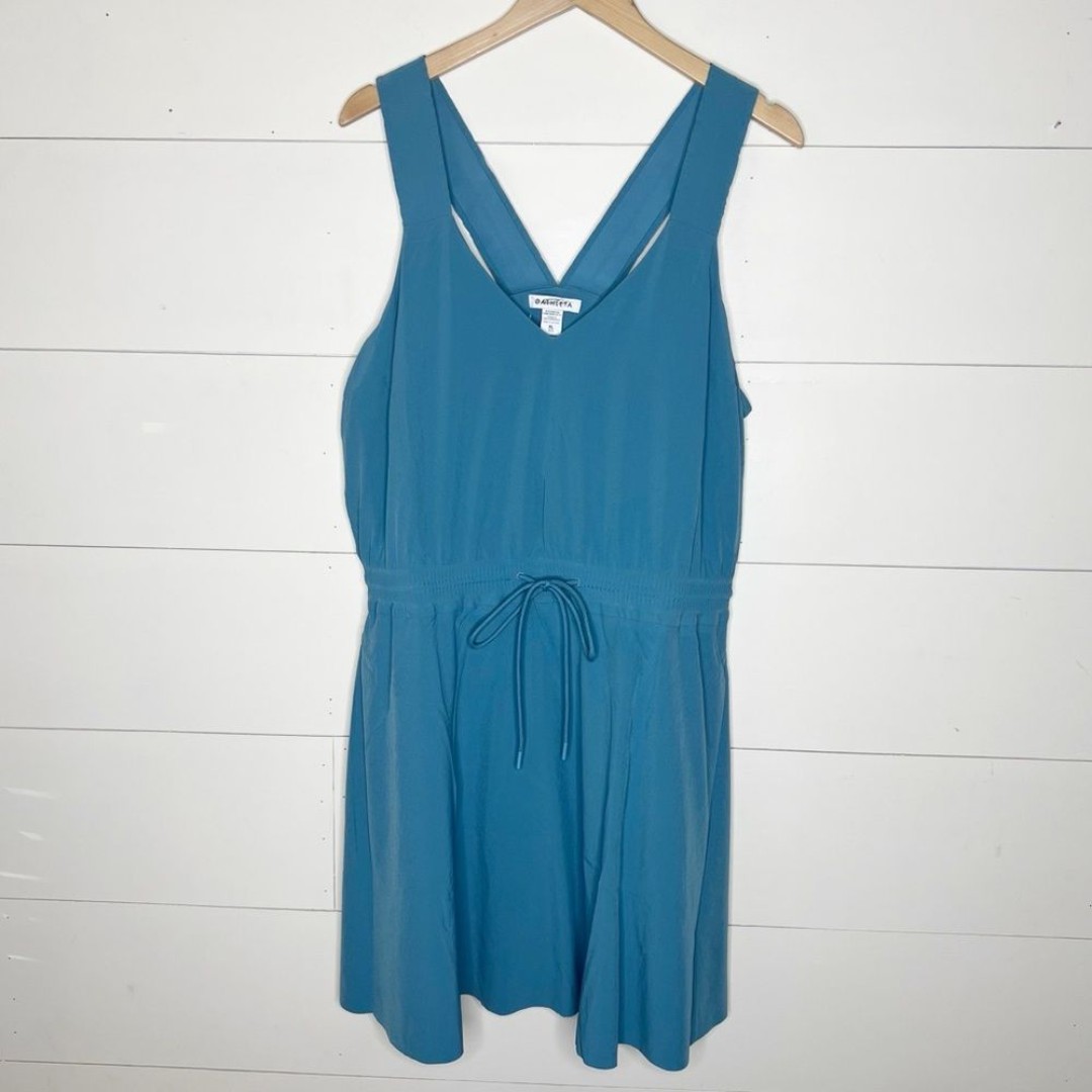 Athleta Blue Athletic Active Casual Dress Pockets Drawstring Waist
