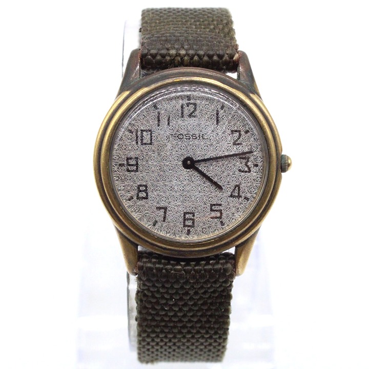 Fossil Watch Mens Bronze Tone Stainless Steel Outdoor Classic Brown Nylon Band