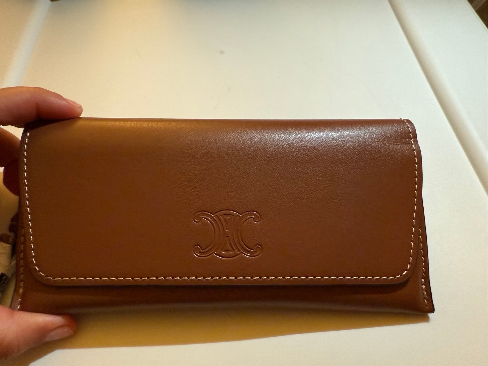 Celine Sunglasses Case Wristlet Brown Leather Logo
