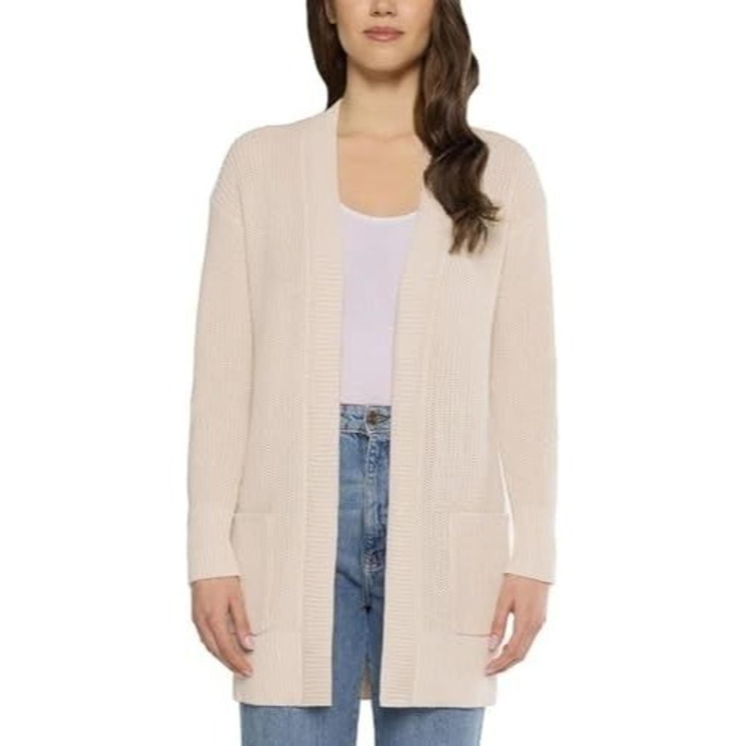 Max & Mia Large Open-Front Knit Cardigan Sweater Pocket Cotton Knitwear Cream
