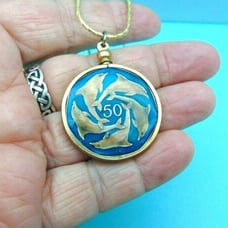 Pod Ring of Dolphins Coin 50p Necklace Rare 1993 Gibraltar Handmade Painted
