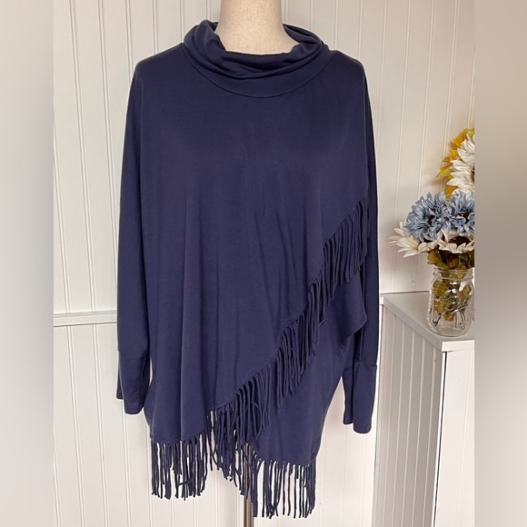 Salon Studio Fringed Pullover Blue Sweater
