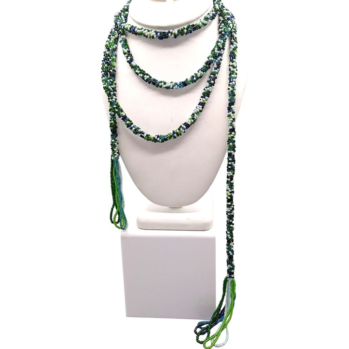Crocheted Glass Beads Rope Lariat, Elegant Flapper Sautoir, Vintage Necklace