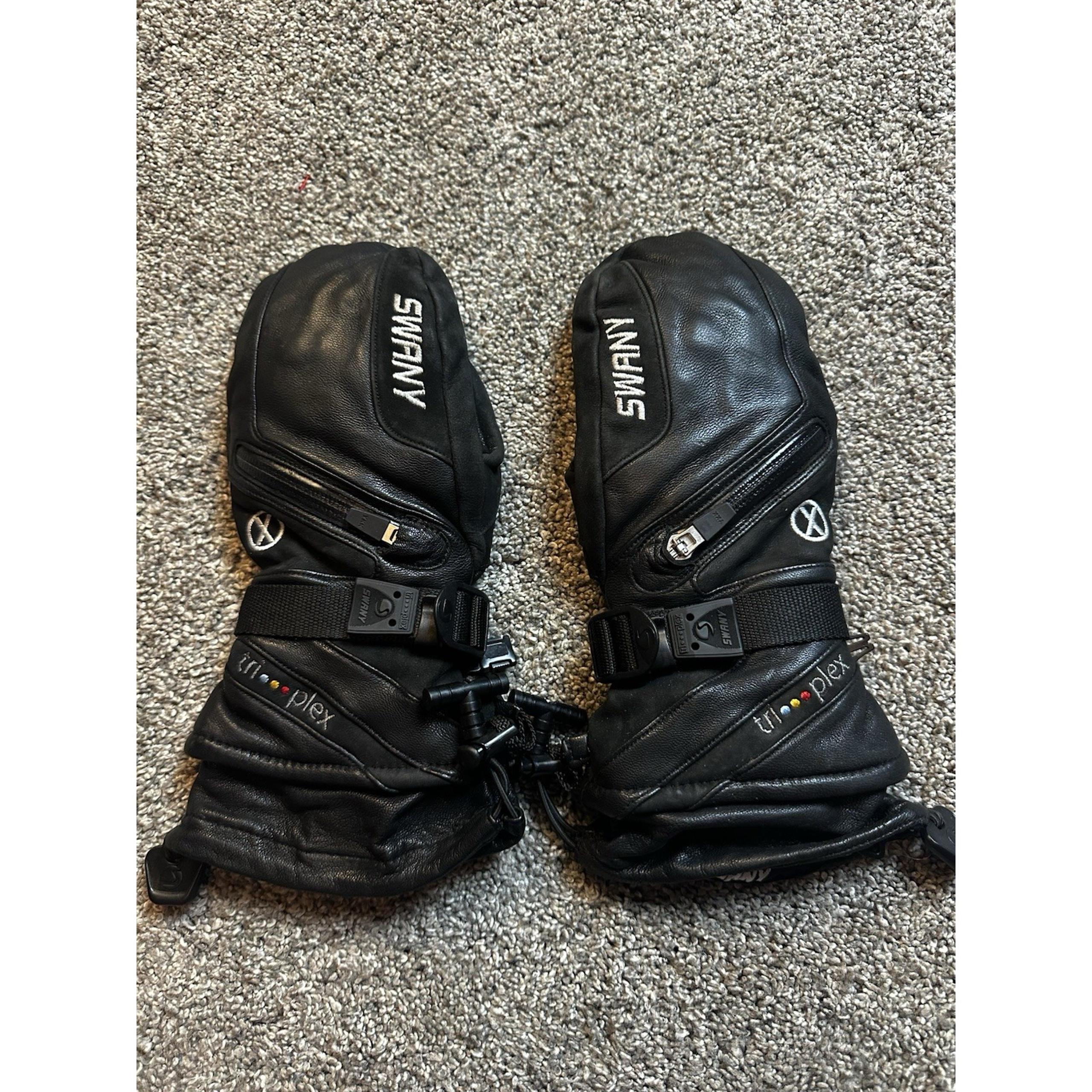 SWANY Tri Plex SKI GLOVES Women's Small Mittens Black Leather SNOWBOARD Winter