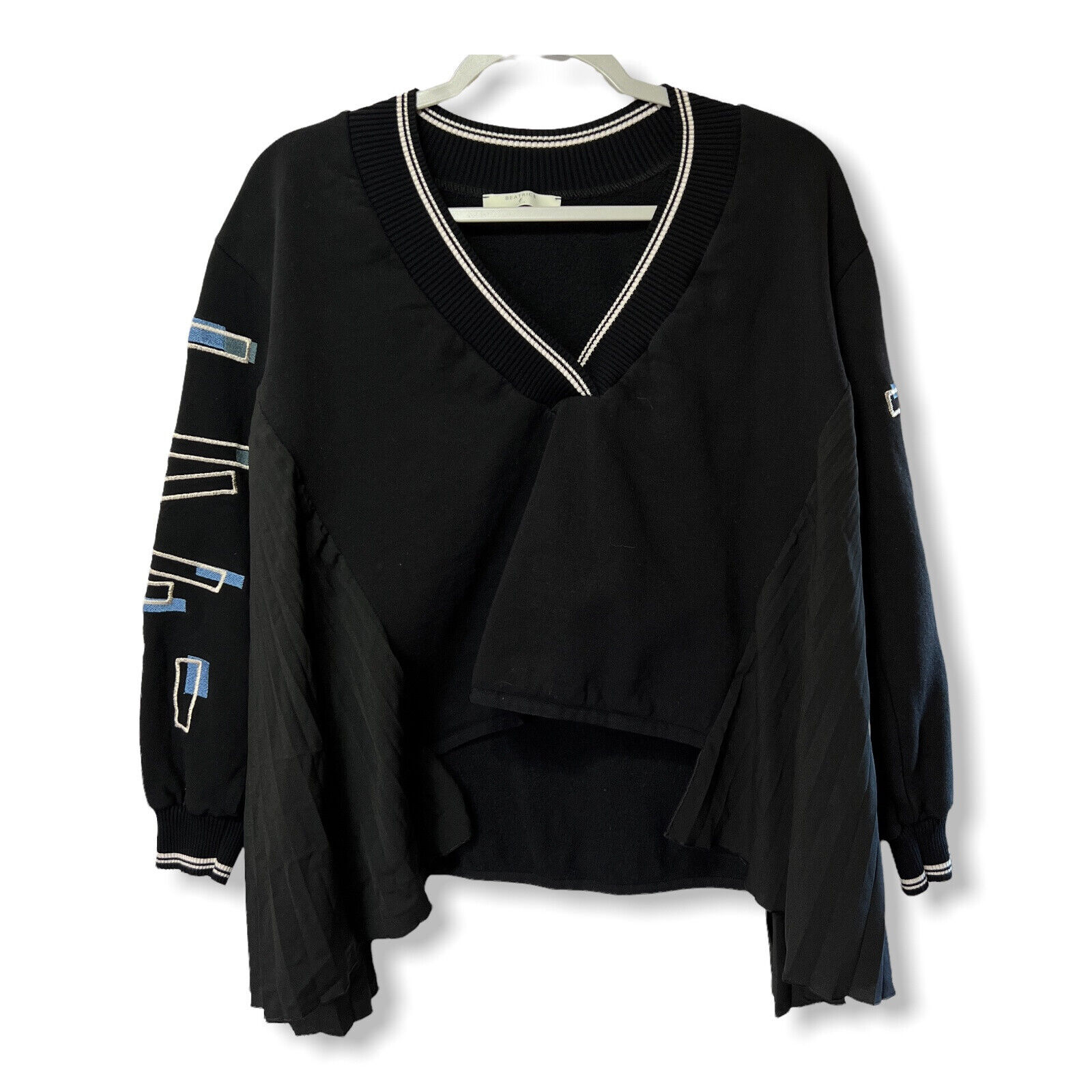 BEATRICE B. Italia Pleated Sides Sweatshirt SIZE XS Black Pullover Top ITALY