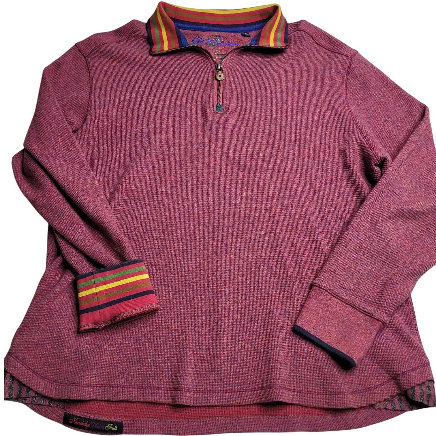 3686 Robert Graham Burgundy 1/4 Zip Rainbow Cuff Sweater Men's Large