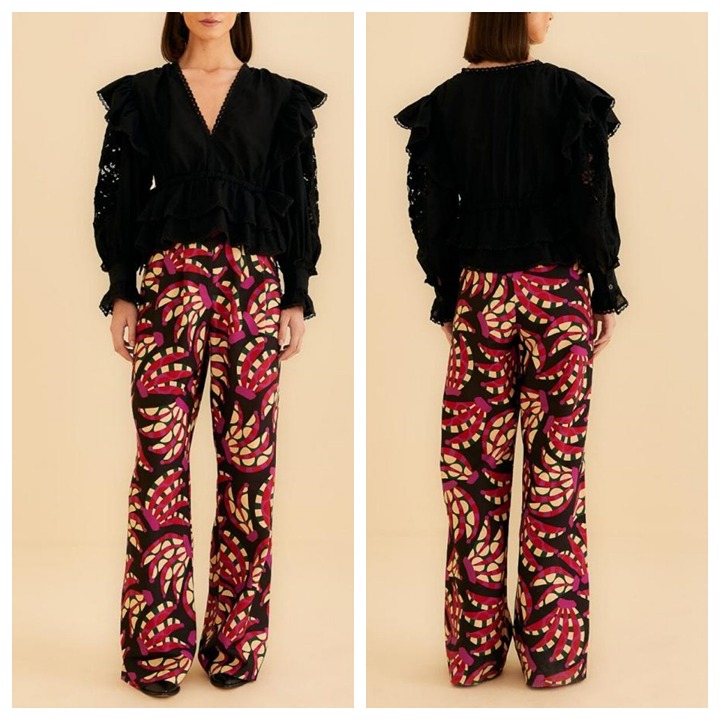 Farm Rio Banana Dots Pleated Wide Leg Woven Pants