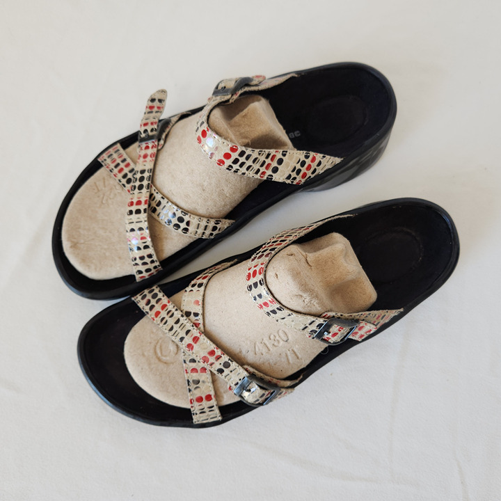 Birkenstock Tatami Leather Polka Dot Open Toe Sandal Adjustable Strap Beige EU38