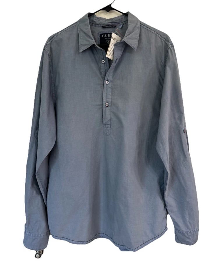 NWT Mens GUESS Longsleeve 4 Button Dress Shirt Size Large Ranger Blue