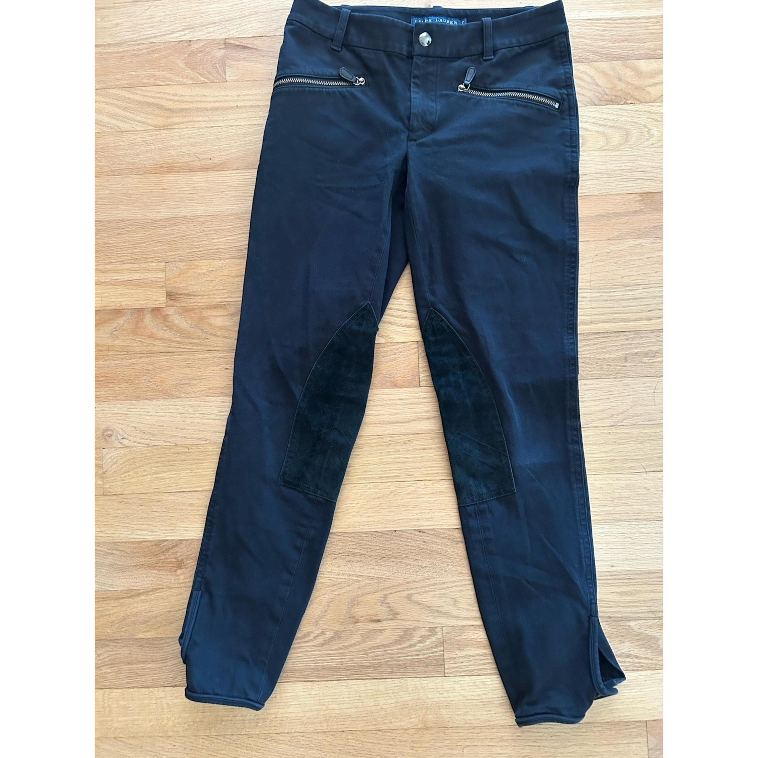 Black Equestrian Riding Pants Womens Size 2 Cotton Blend Leather - Ralph Lauren