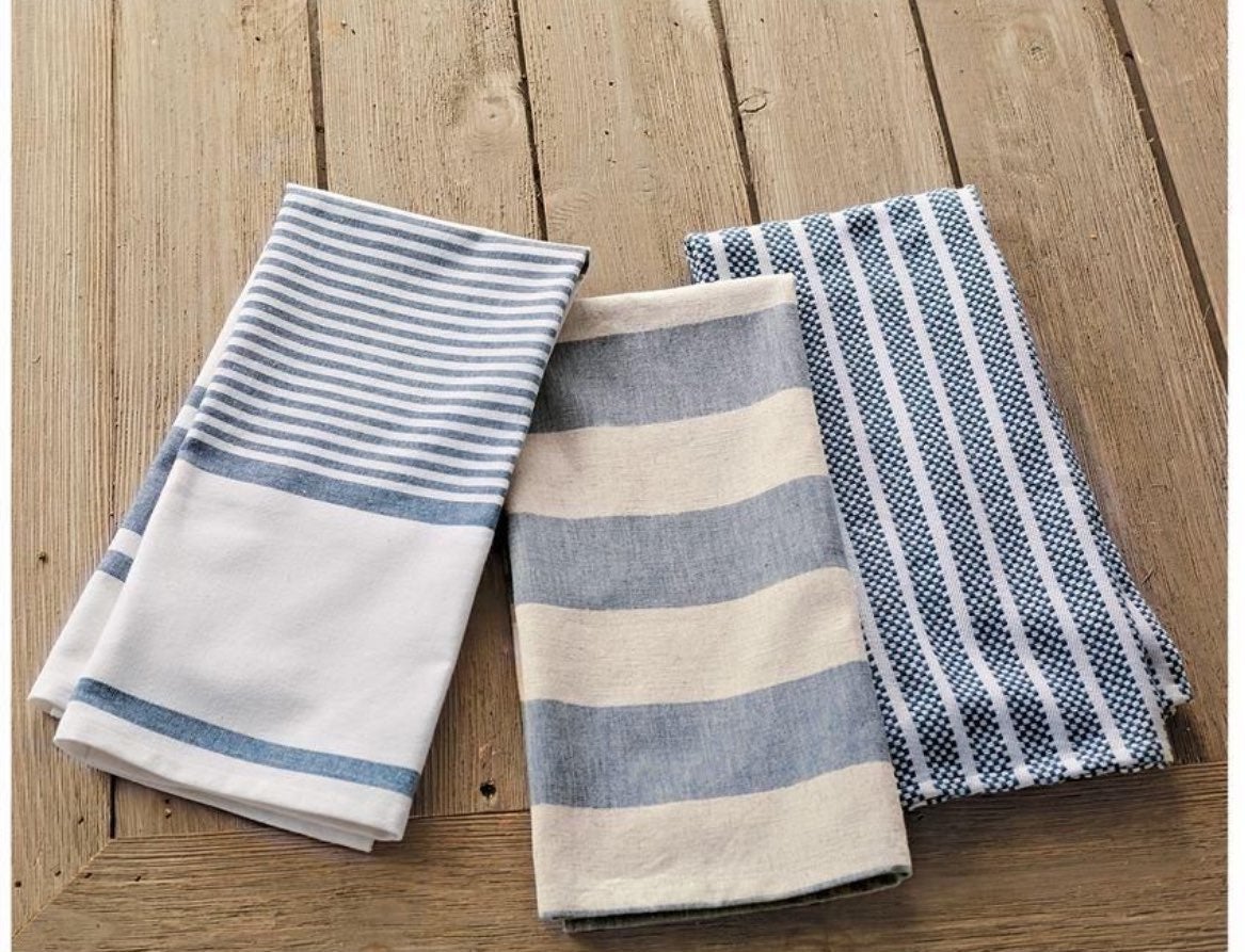 Mud pie blue striped towel set & Grove collaborate