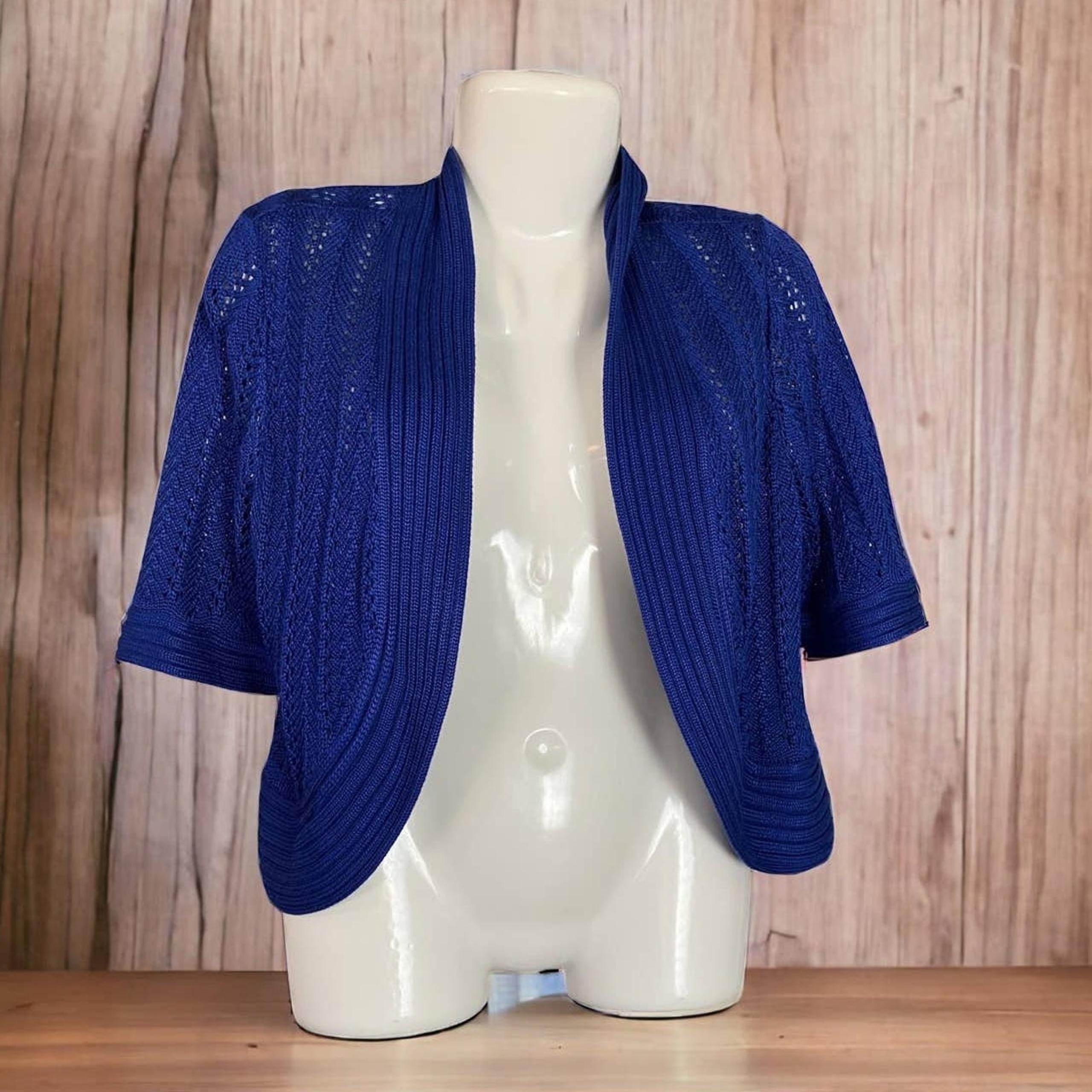 Peter Nygard Women's Blue Open Front Cropped Sweater Cardigan Shrug SZ M