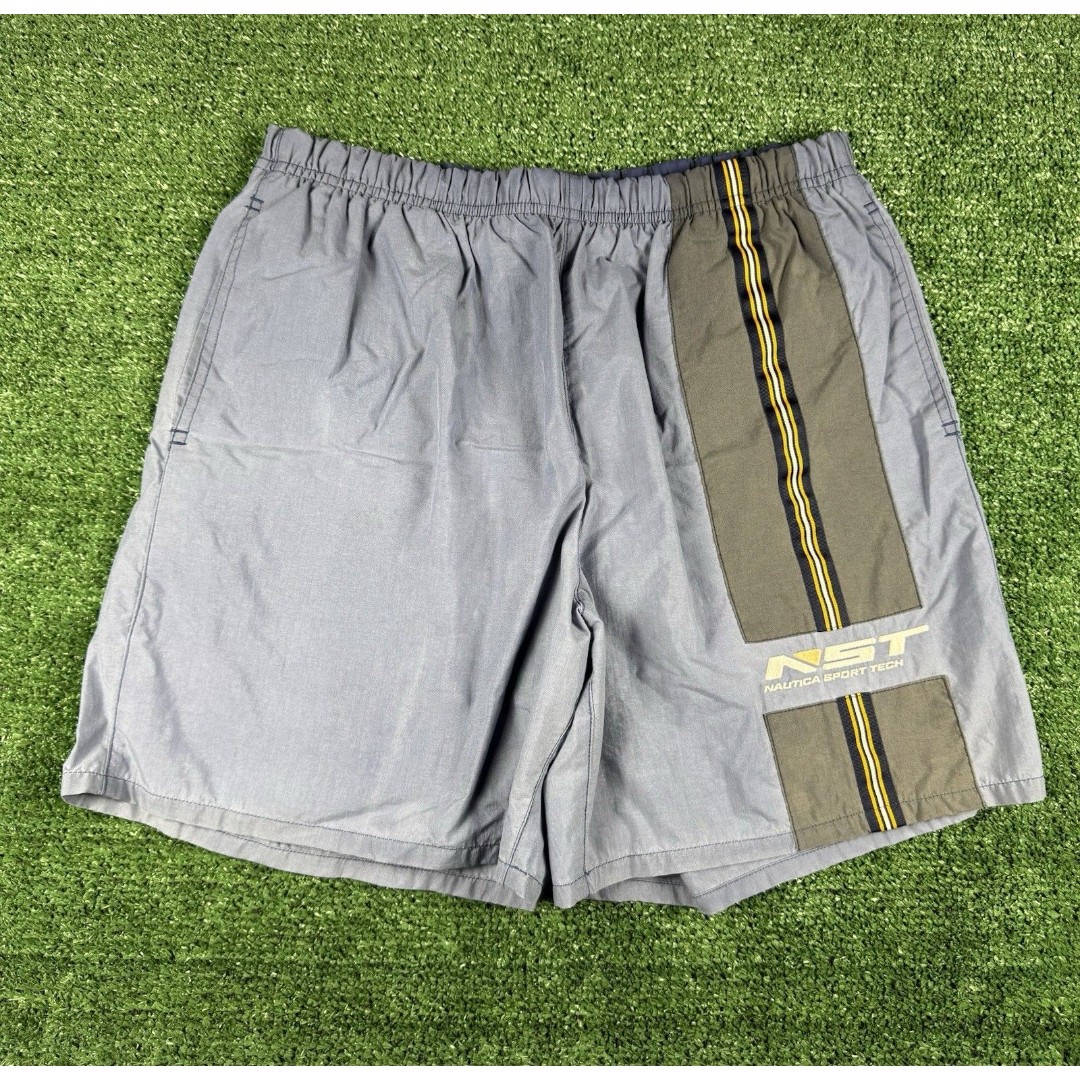 Vintage 90s Nautica Mens Medium Sport Tech Spell Out Nylon Shorts Baggies Blue